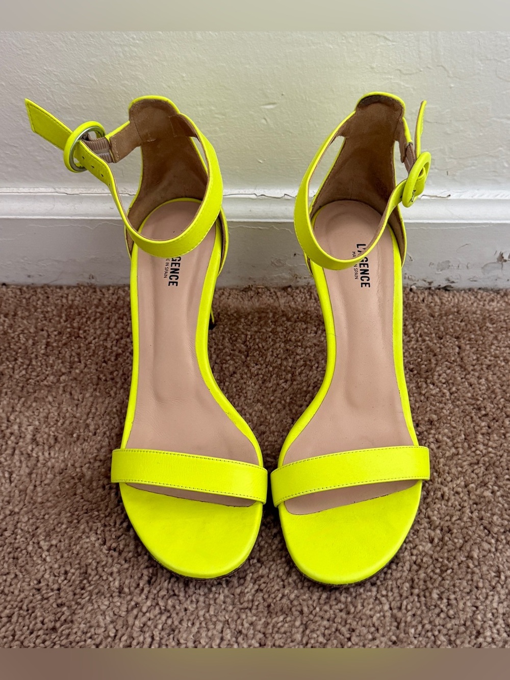 L'AGENCE Neon Yellow Open-Toe Ankle Strap Heels
